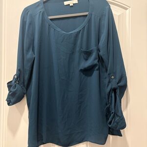 LOFT Deep Teal Blouse with Buttoned Sleeves